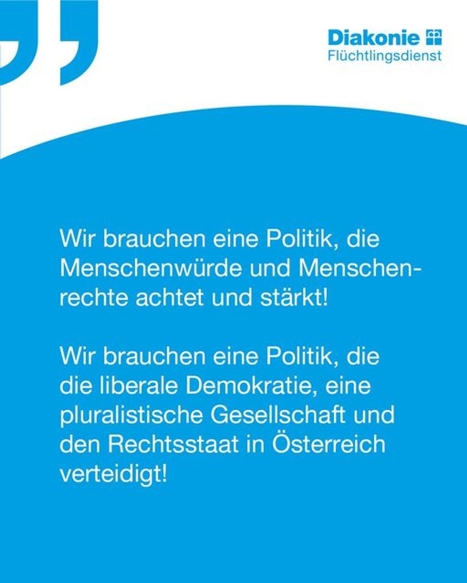 flyer des diakonie flüchtlingsdiensts "wir brauchen eine politik, die menschenwürde und menschenrechte achtet und stärkt"