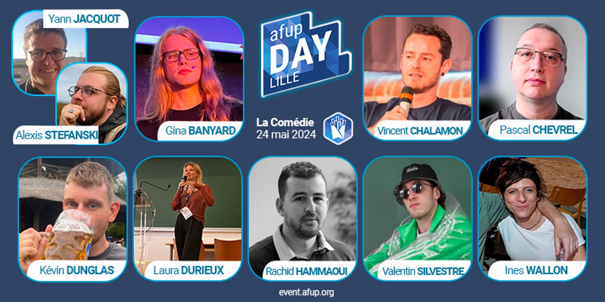 Trombinoscope des speakers au programme de l'AFUP Day 2024 Lille le 24 mai