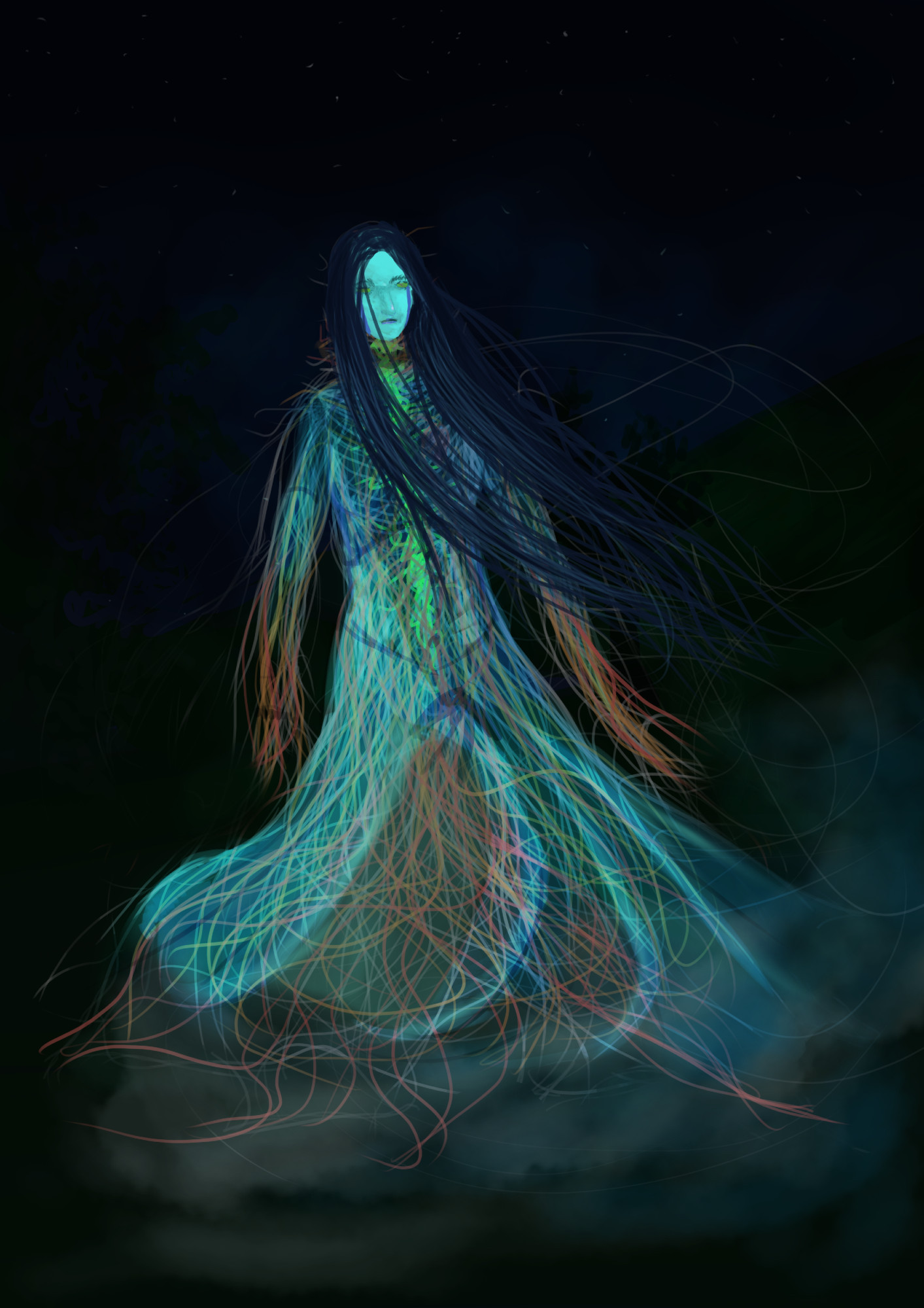 A depiction of a ghost based on deep sea animals and the nervous system