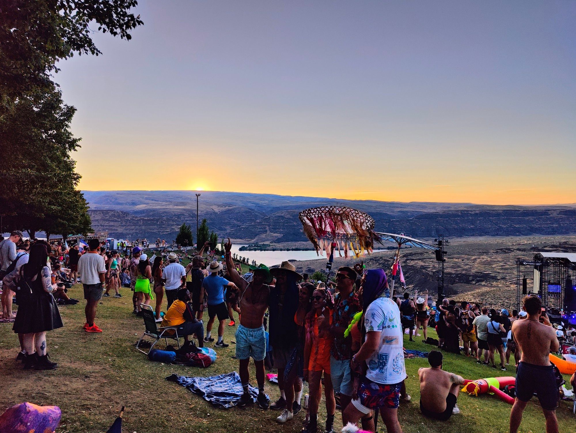 Sun setting on the Columbia gorge at a music festival above and beyond group therapy weekender 