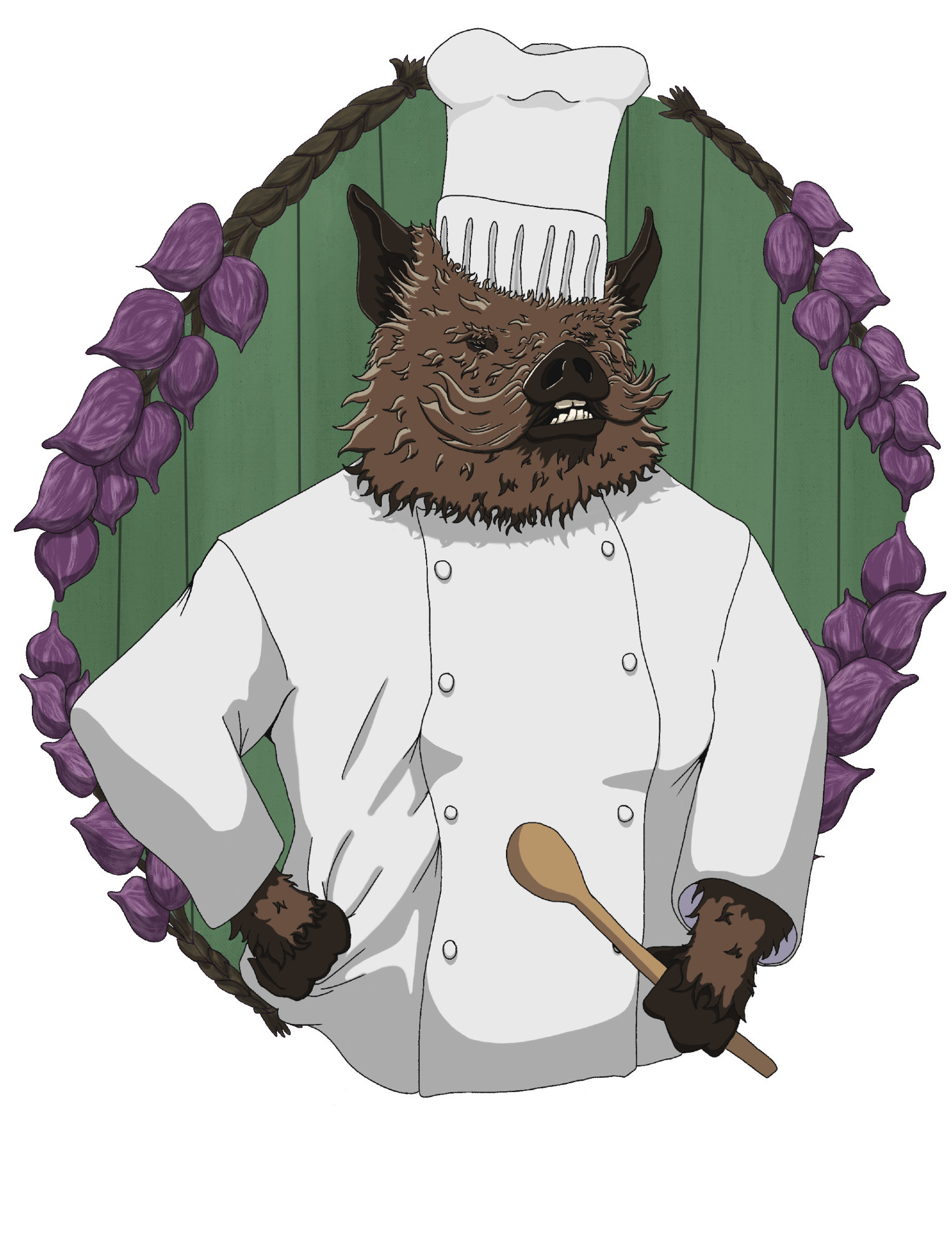 A chef pig with a big mustache