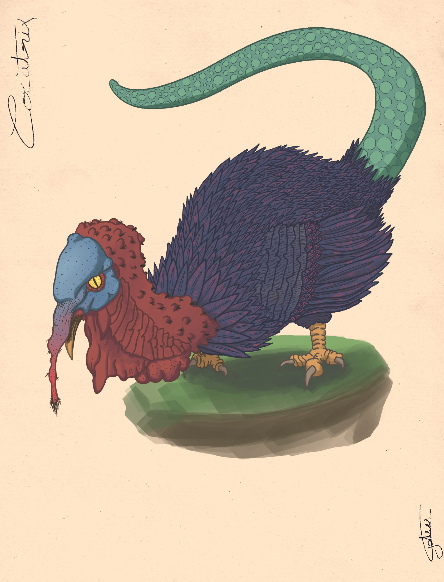 Digital Illustration of a cocatrix base on a turkey.