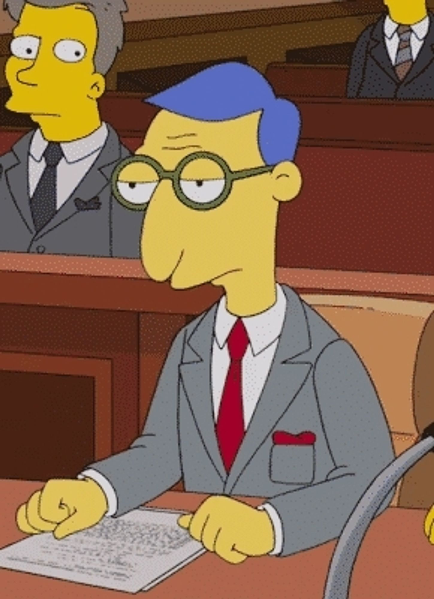 Blue-haired Lawyer from the Simpsons, with blue hair and round glasses, who looks remarkably like Jay Sekulow