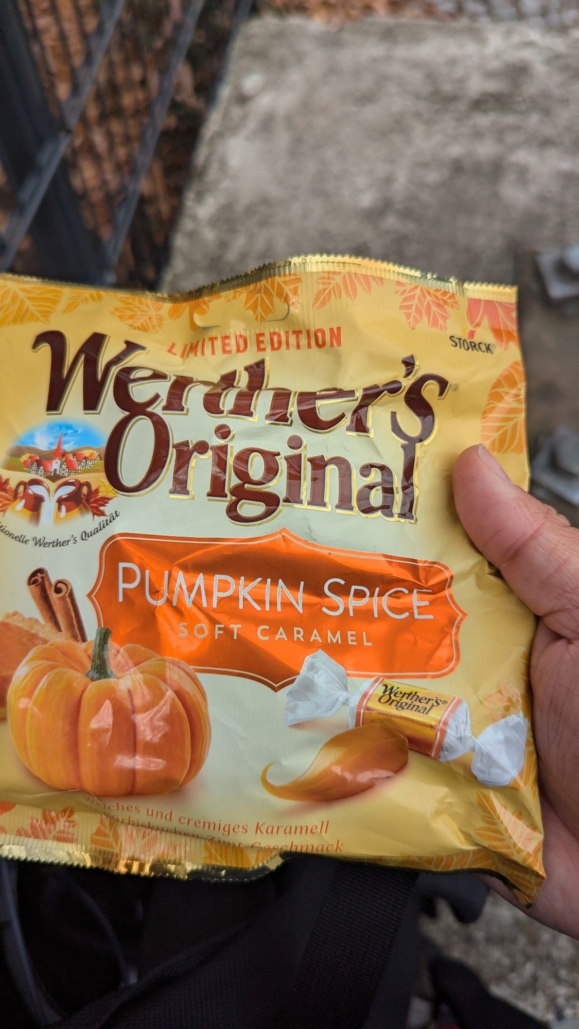 A photo of Werther's Original soft caramel treats in a limited edition pumpkin spice flavour.