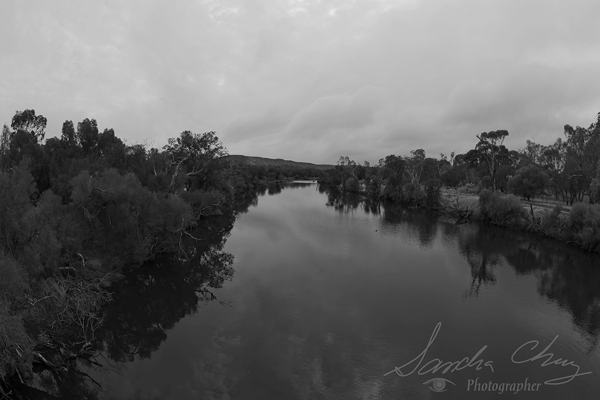 Wide shot of upstream of the river.