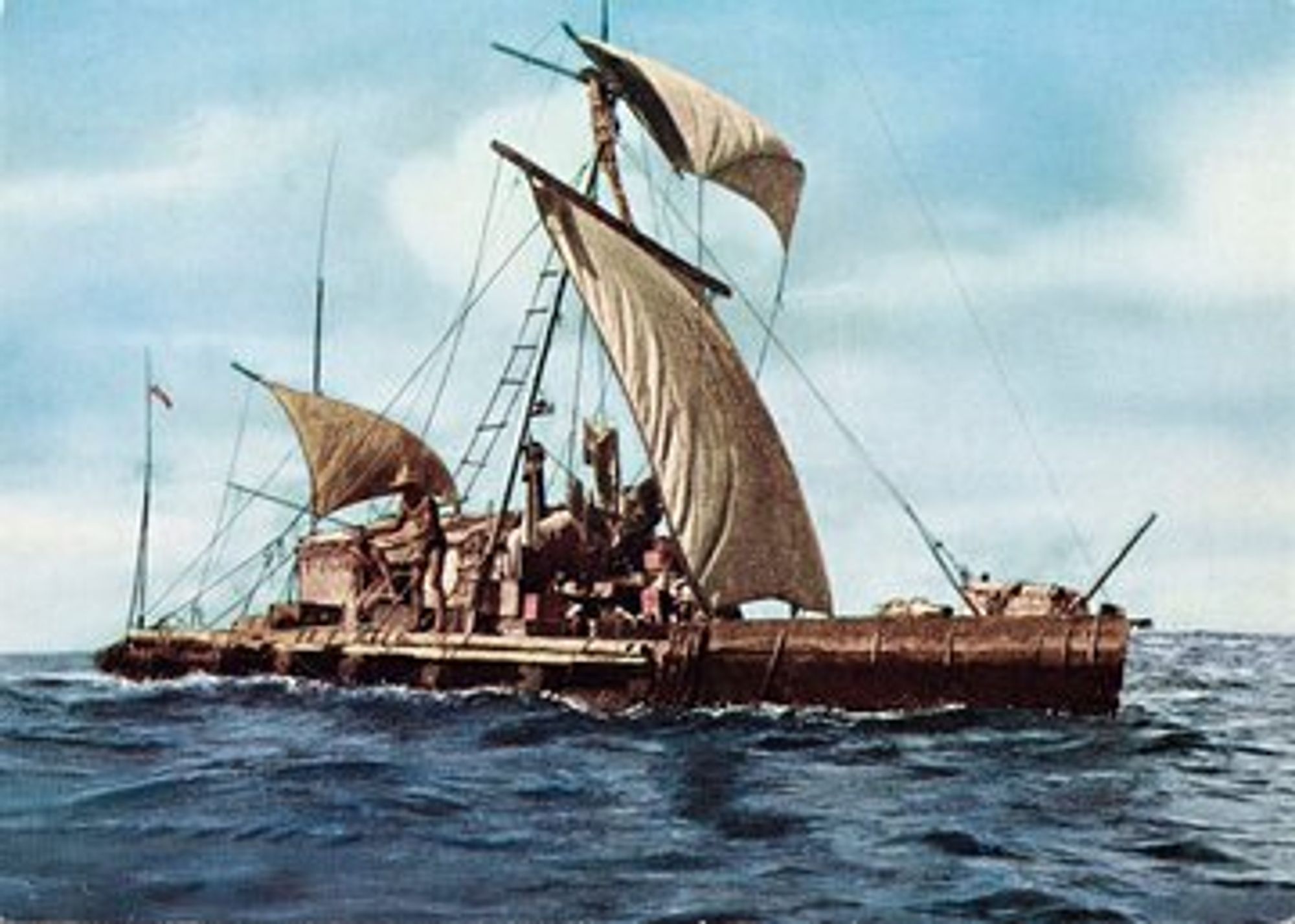 coloriertes Foto der Kon-Tiki, 1947.