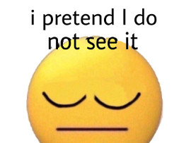 closed eyes flat mouth smiley meme text says I pretend I do not see it