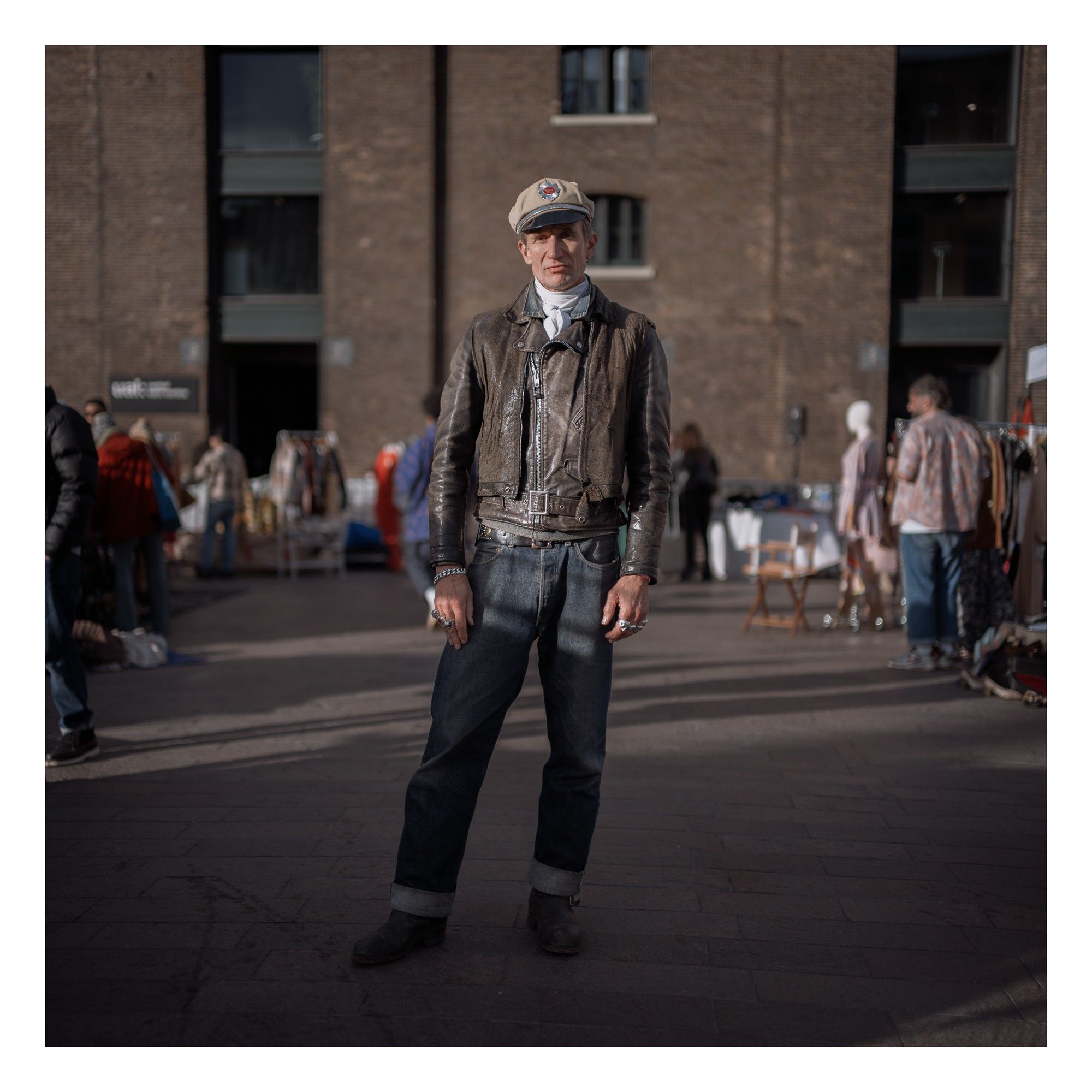 Portrait of a man in vintage biker clothing.