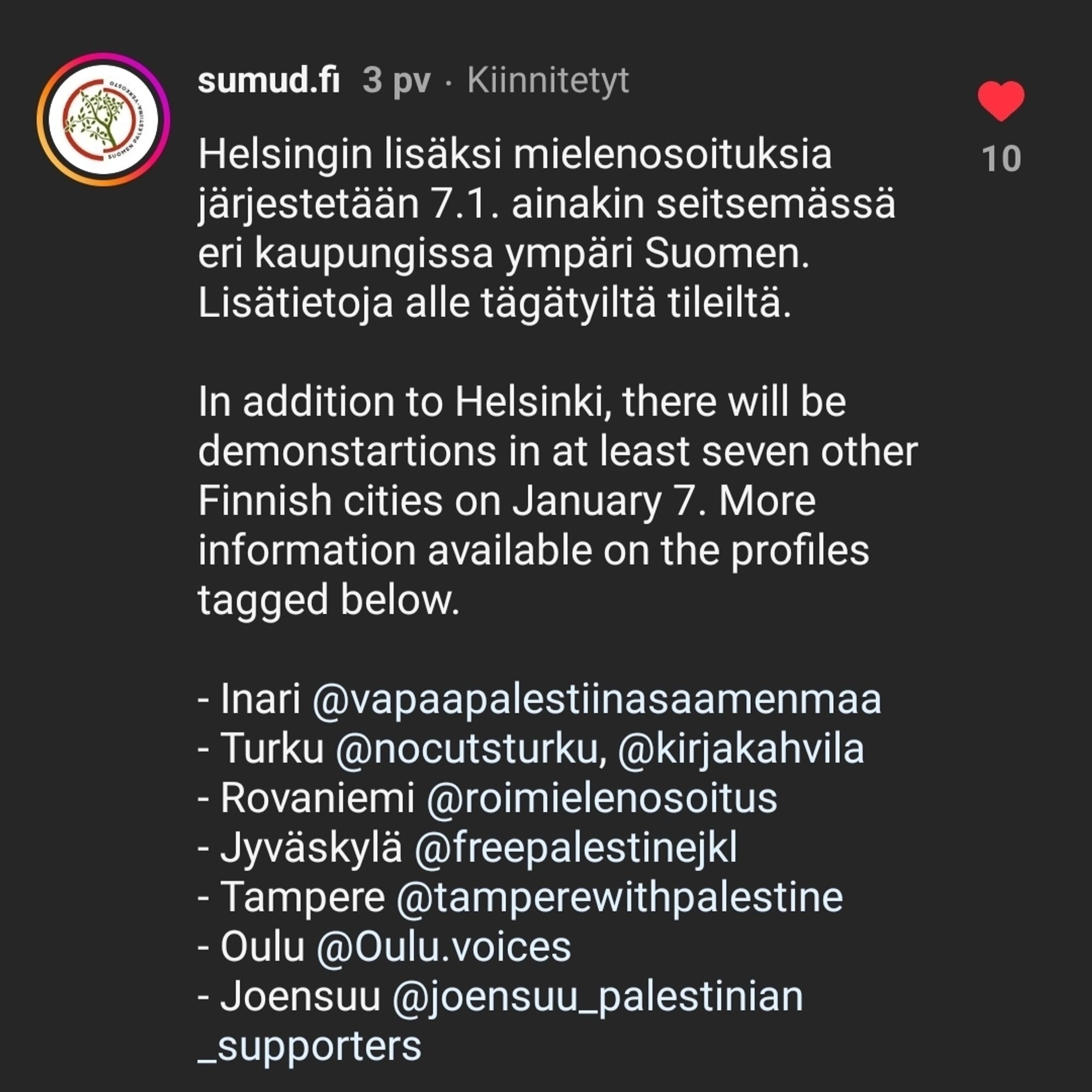 Inari
Turku
Rovaniemi
Jyväskylä
Tampere
Oulu
Joensuu