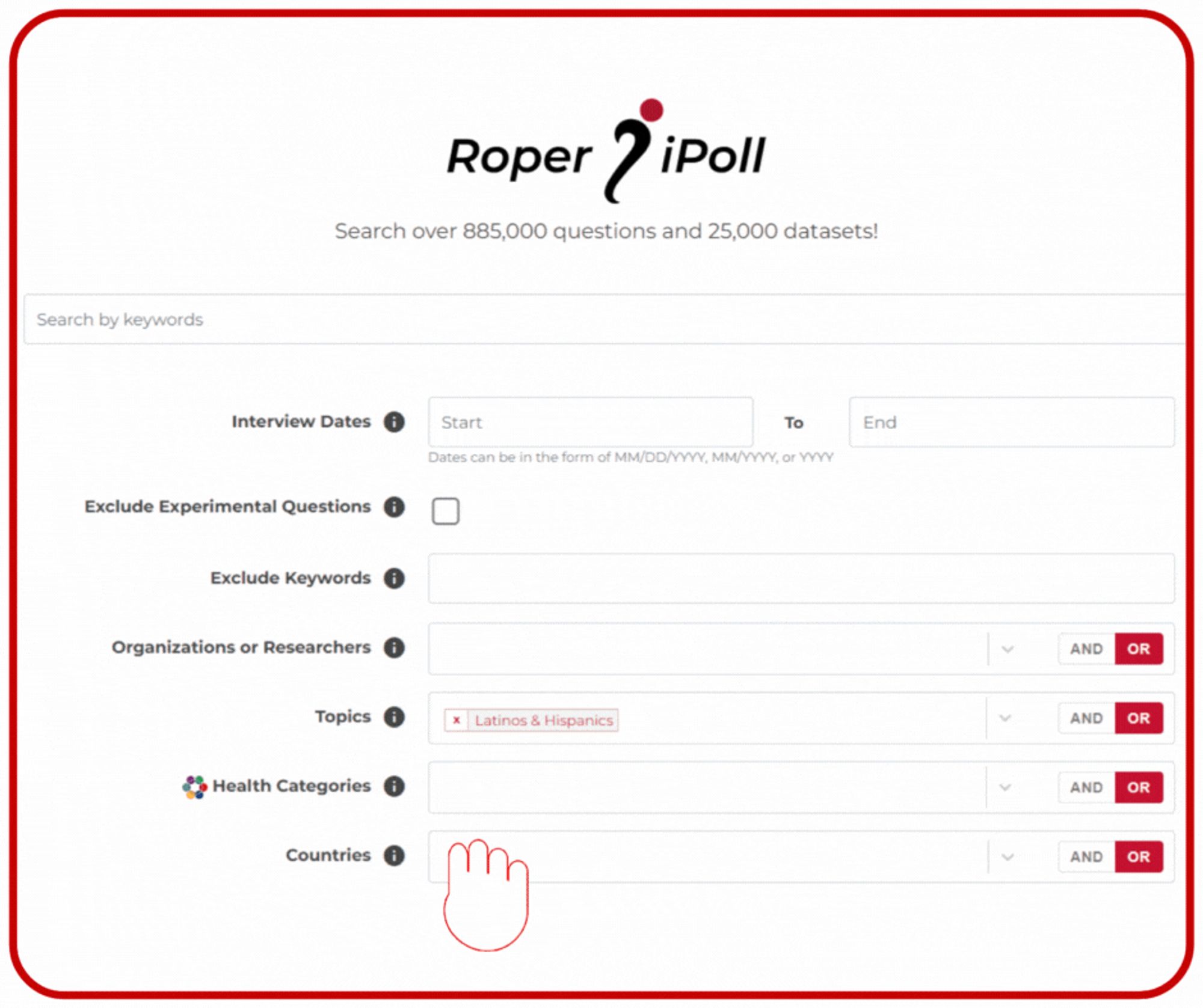 Roper iPoll screenshot with topic search highlighted