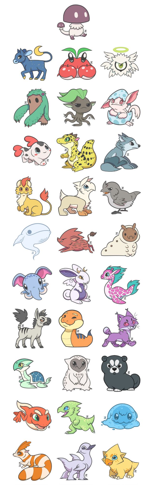 31 baby creature designs done for a challenge month.