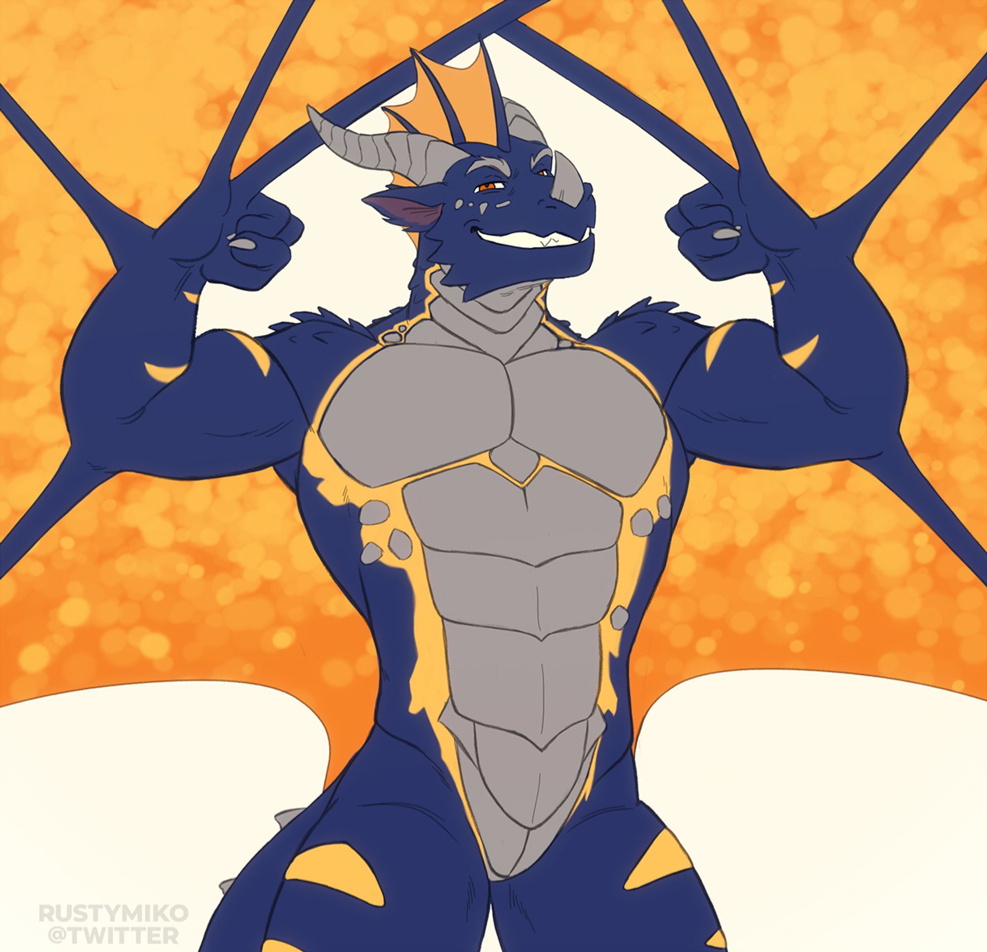 An anthro dragon showing off his wings