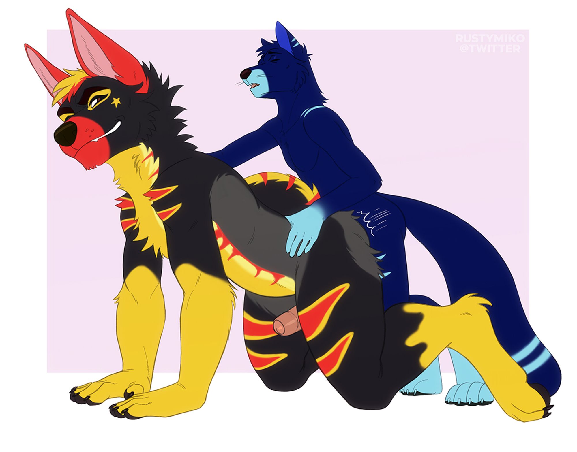 Two anthro canines having anal sex