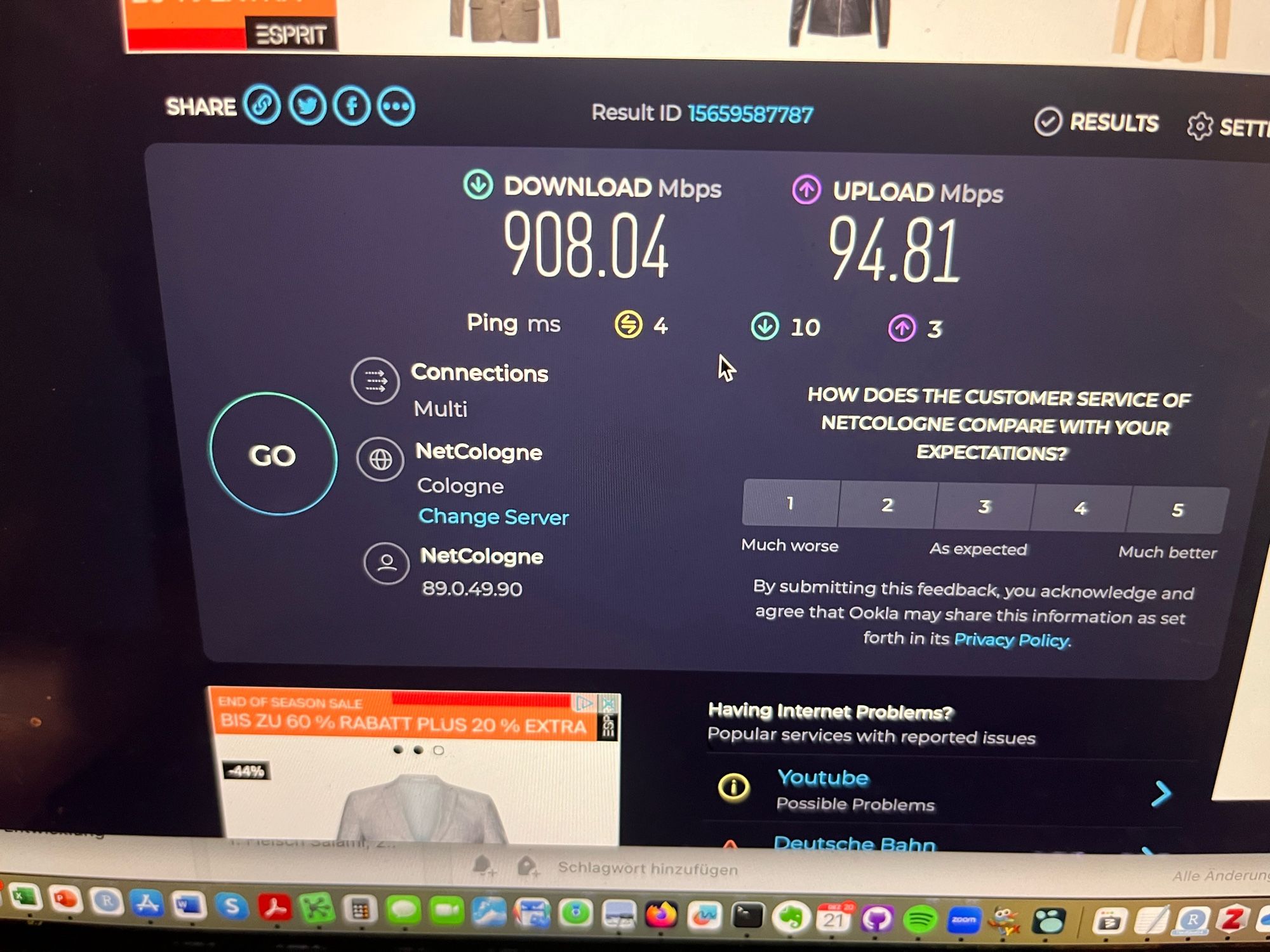 Picture of an internet speedtest