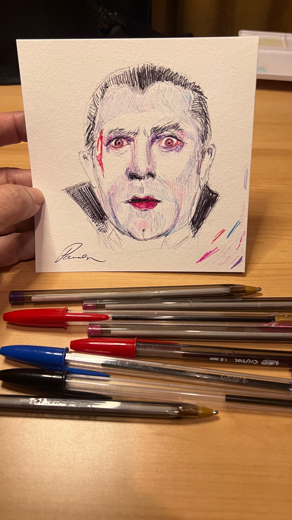 Ballpoint pen sketch of Bela Lugosi as Dracula 