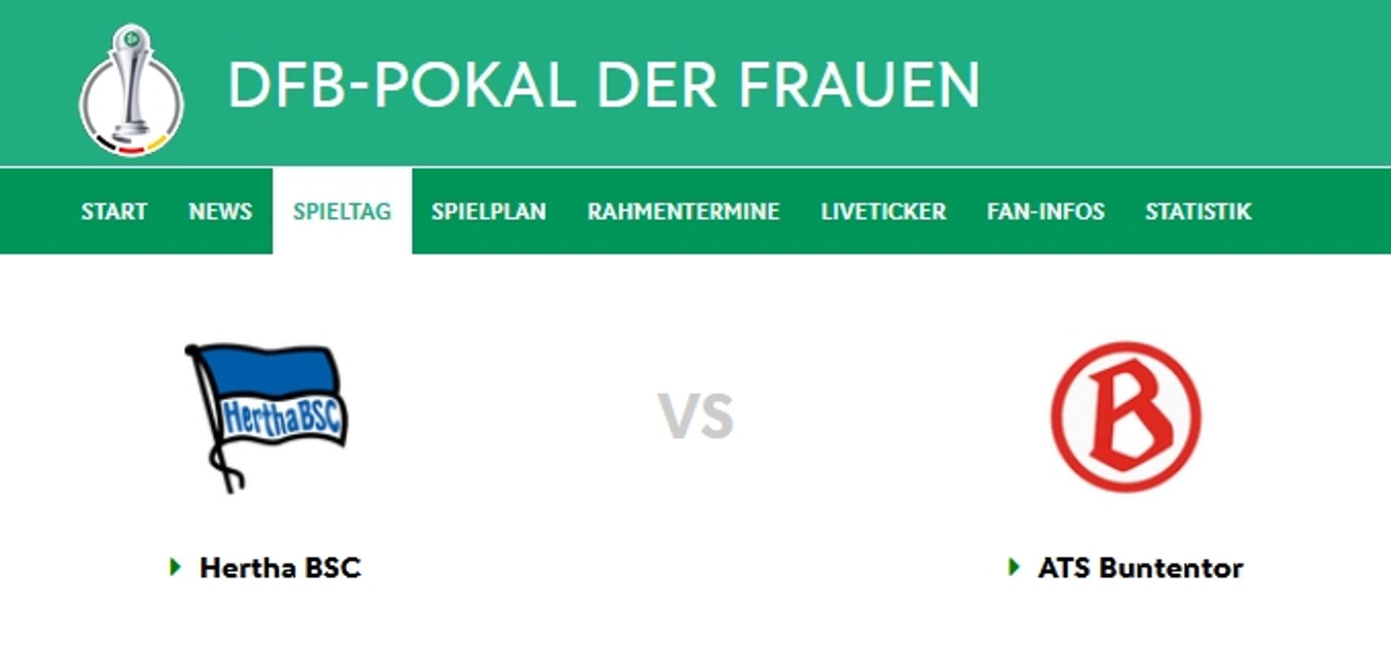 Bildliche Darstellung der Partie Hertha BSC gegen ATS Buntentor. Die Logos der beiden Vereine. Darüber steht "DFB-Pokal der Frauen".