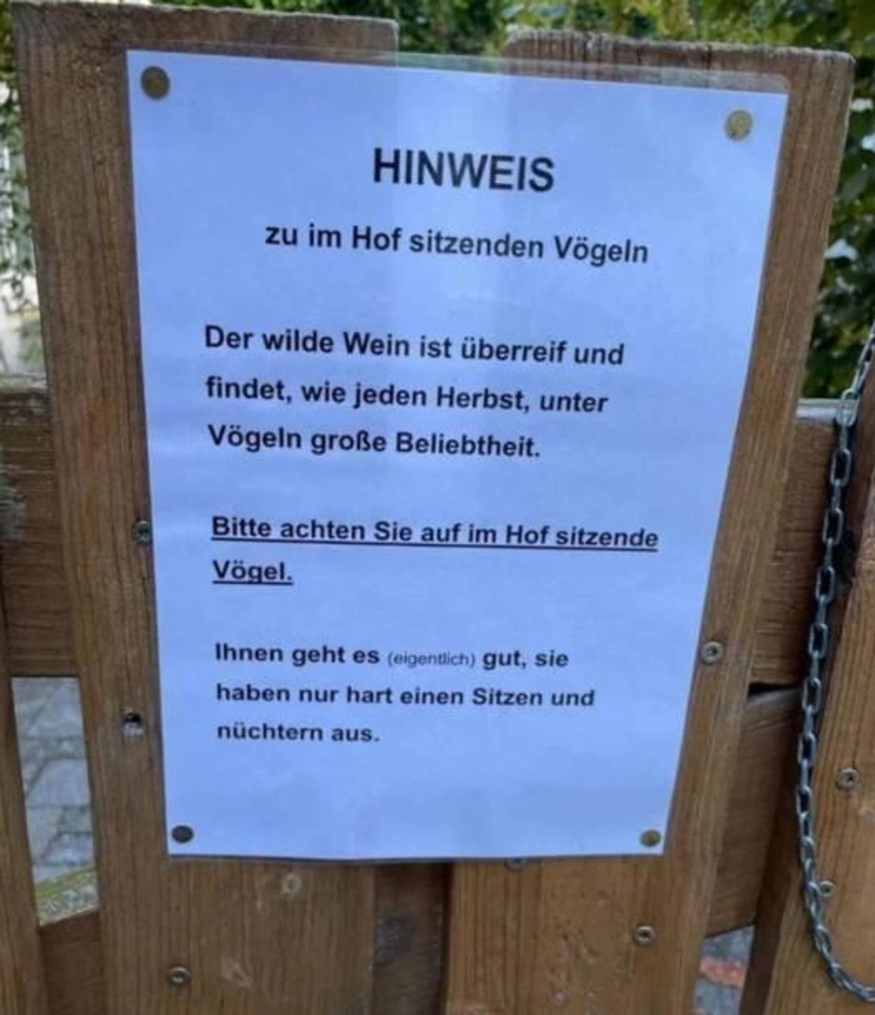 Paper sign with the text from my post. It's actually German.