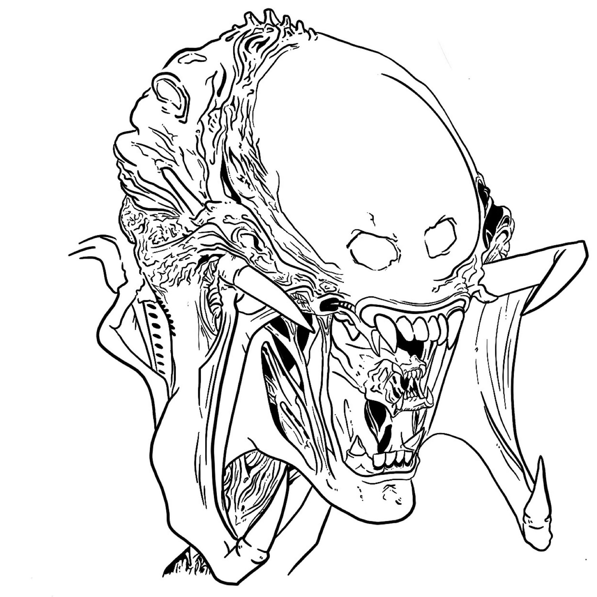 A work in progress drawing of the Predalien-a hybrid from the Alien Vs. Predator movies.