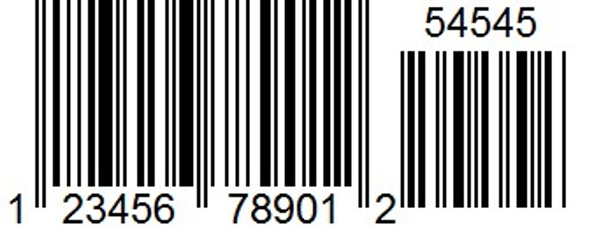 A UPC-12+5 code 1-23456-78901-2-54545