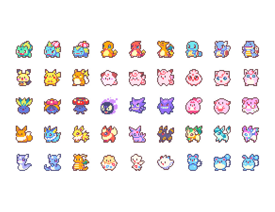 it's tiny pixel art of various pokémon