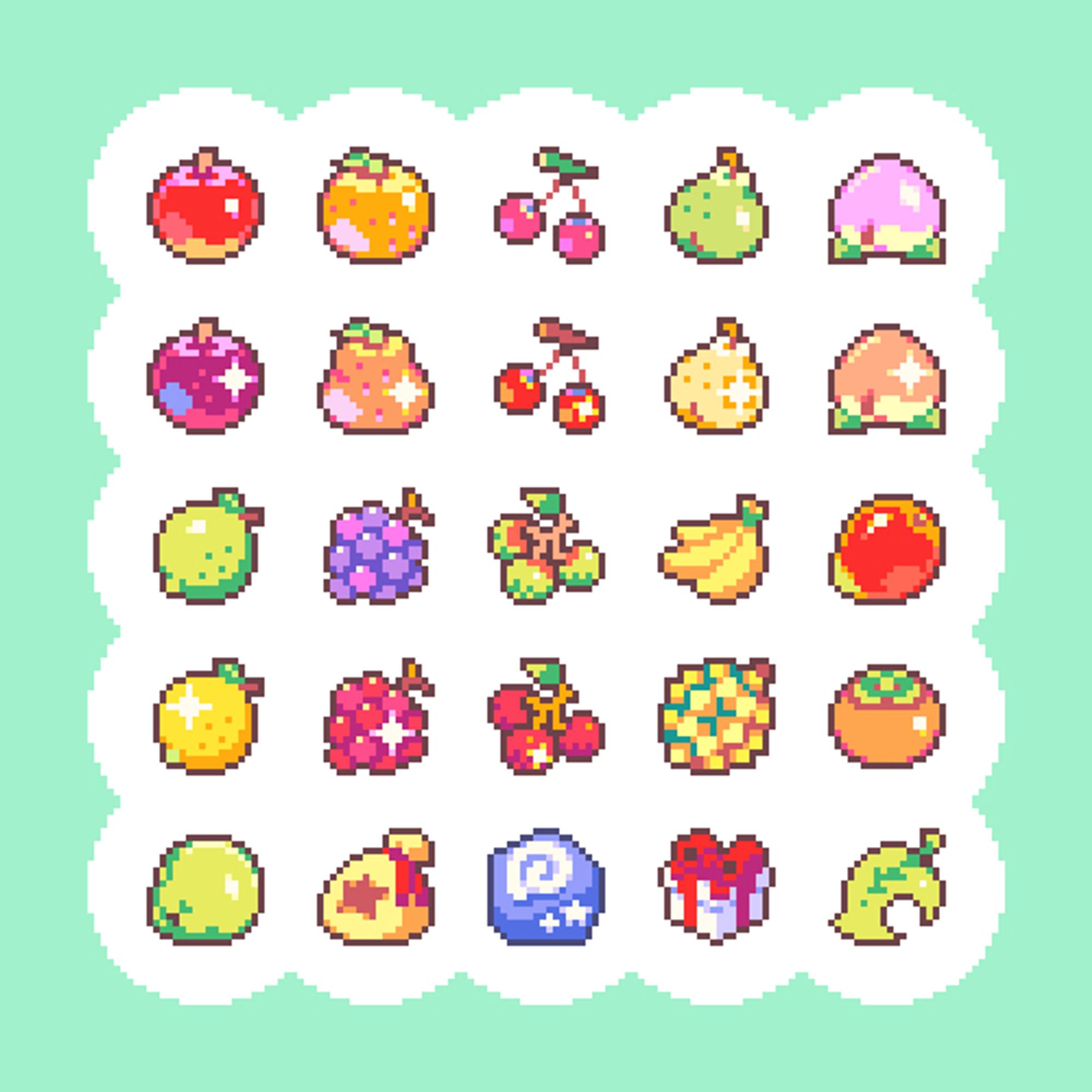 it's pixel art of various fruits from the animal crossing series (and also real life)