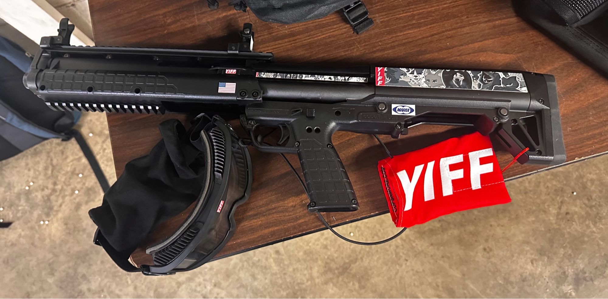 Airsoft model: Tokyo Marui KSG with YIFF themed stickers created by me. A YIFF themed barrel cover crafted by Carolina Creations

#YIFF #Kel-Tec #Female #VIZ #NightInTheWoods #Beastars #TheBadGuys #Fortnite #SCPFoundation #DisneyRobinHood #Juno #DianeFoxington #RavenTeamLeader #SCP-1471 #MaidMarian #Furry #FurryCommunity