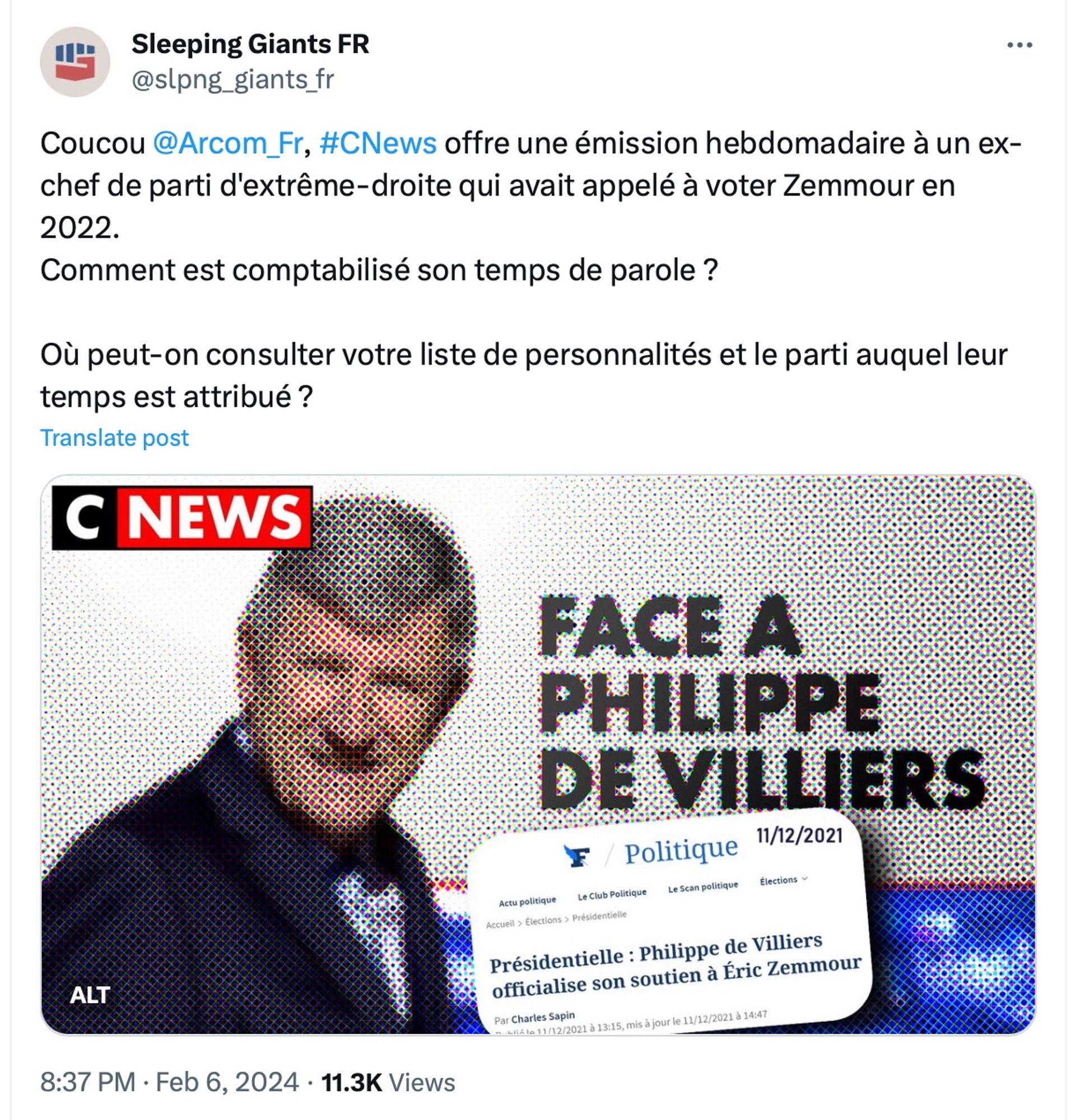 Coucou 
@Arcom_Fr
, #CNews offre une émission hebdomadaire à un ex-chef de parti d'extrême-droite qui avait appelé à voter Zemmour en 2022.
Comment est comptabilisé son temps de parole ?

Où peut-on consulter votre liste de personnalités et le parti auquel leur temps est attribué ?