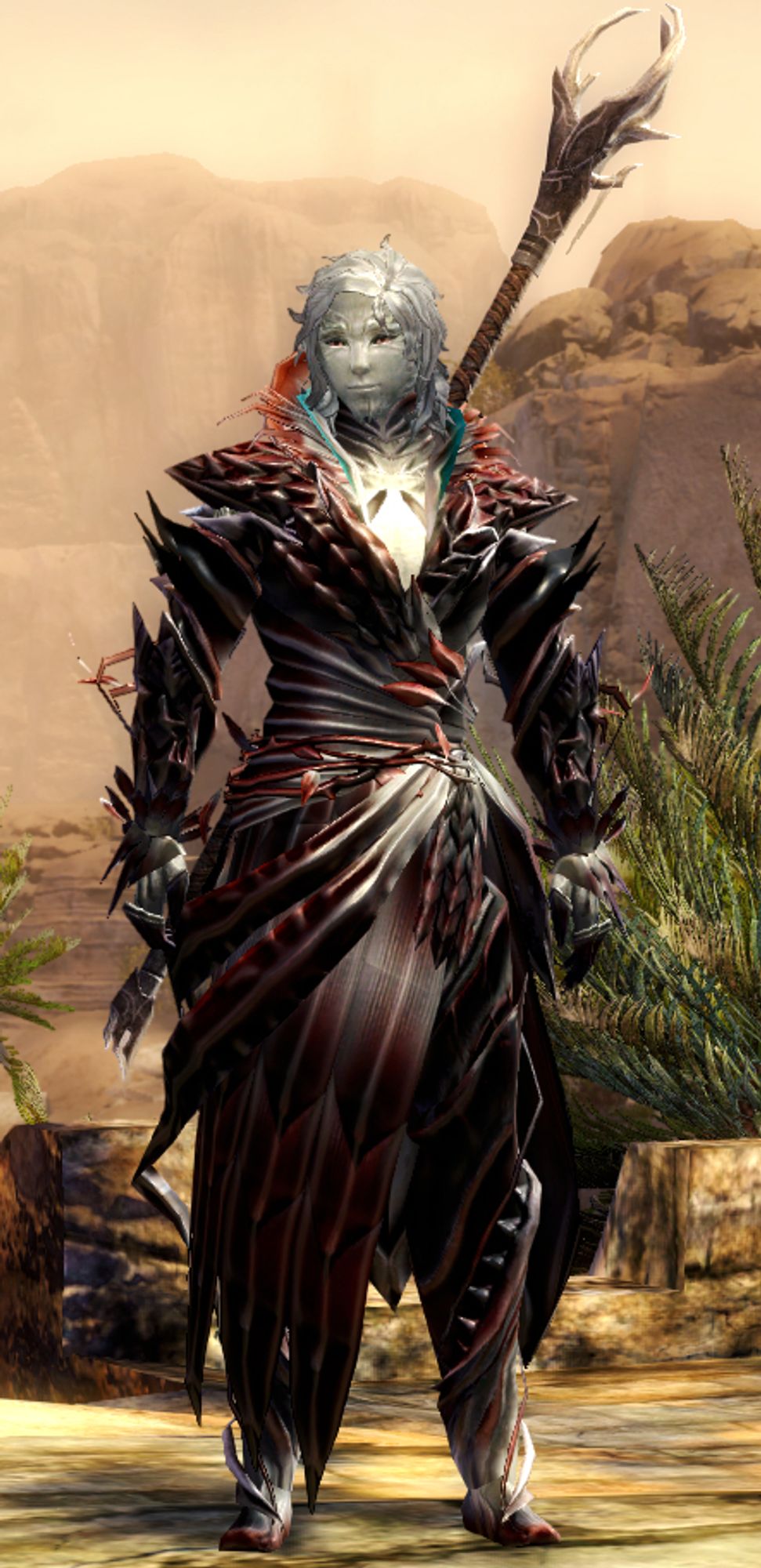 My Sylvari Thief, Ormonde, standing in a neutral pose.