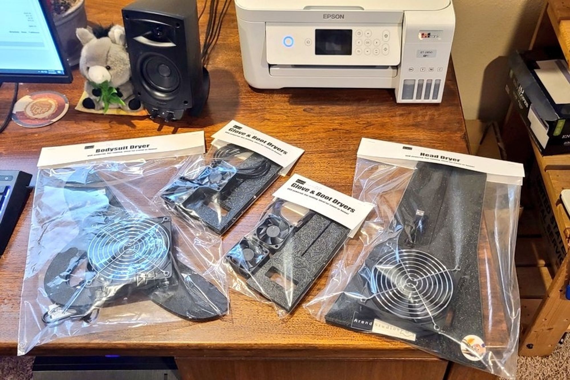 Full set of flat folding usb fursuit dryers, for head, body, and paws