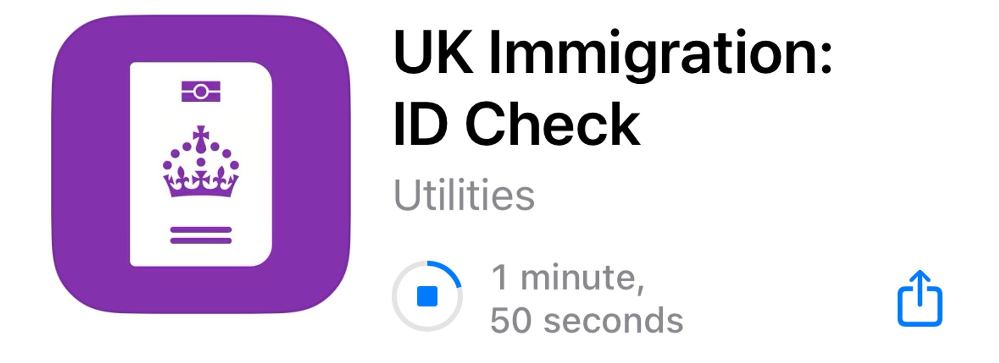 UK永住ビザ申請用の本人確認情報アプリ「「UK Immigration: ID Check」ダウンロード画面。