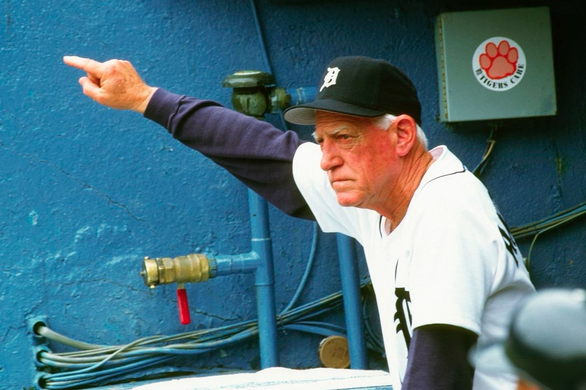 Tigers manager Sparky Anderson, pointing off telling you to go.