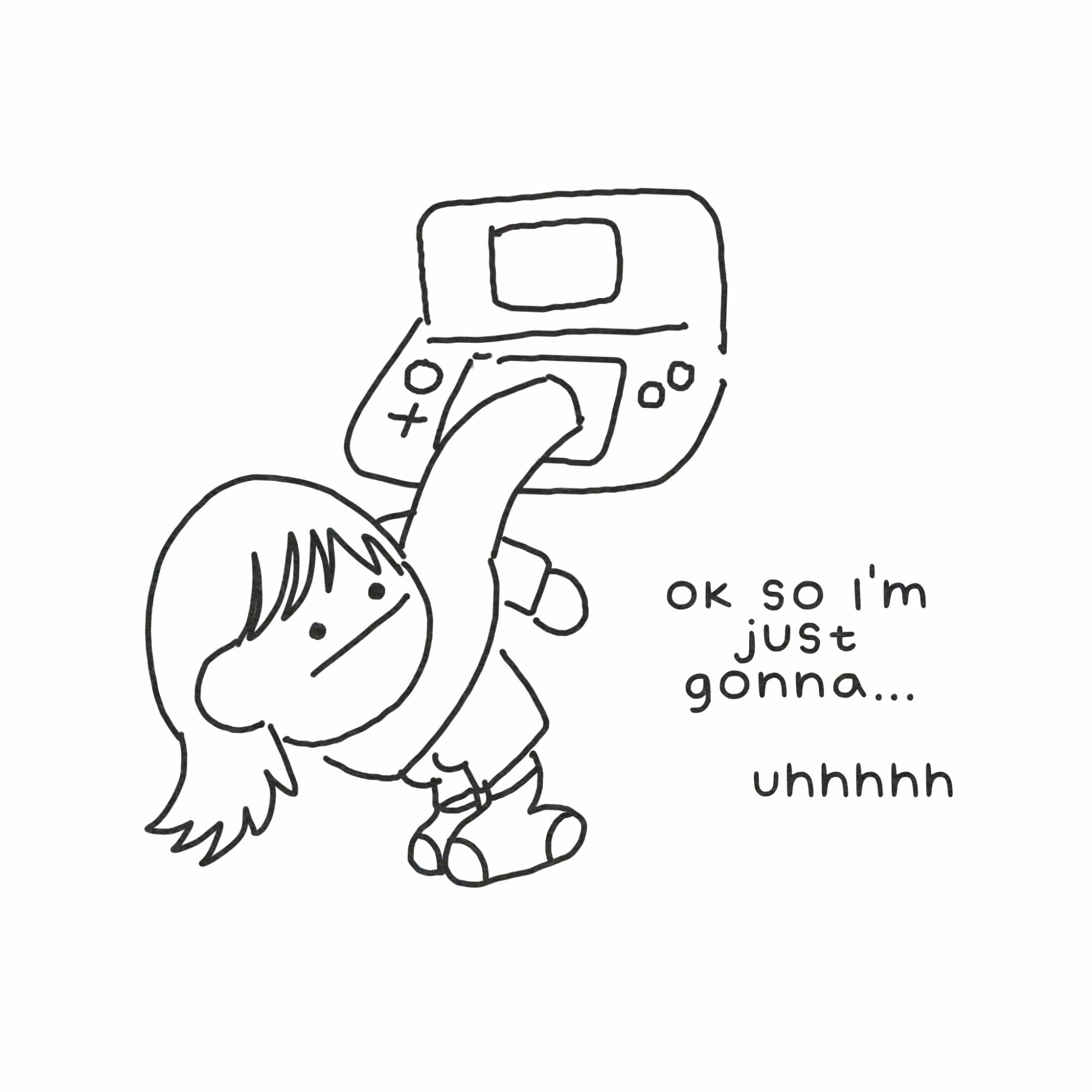 The girl places her hand awkwardly through the bottom screen of the 3DS. Text reads: "ok so I'm just gonna... uhhhhh".