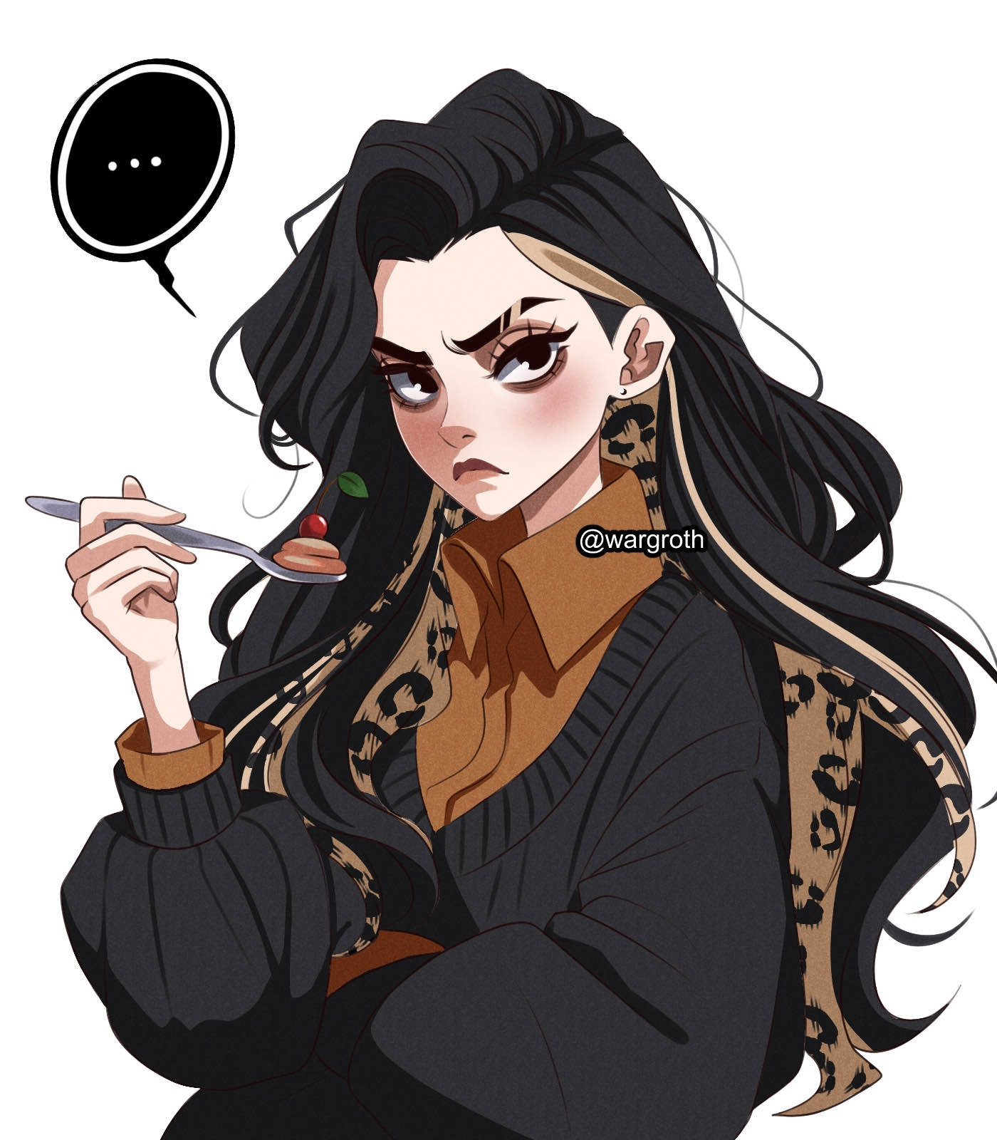 Bando, my Oc, always with her pouty face. New drawing 🖤💛