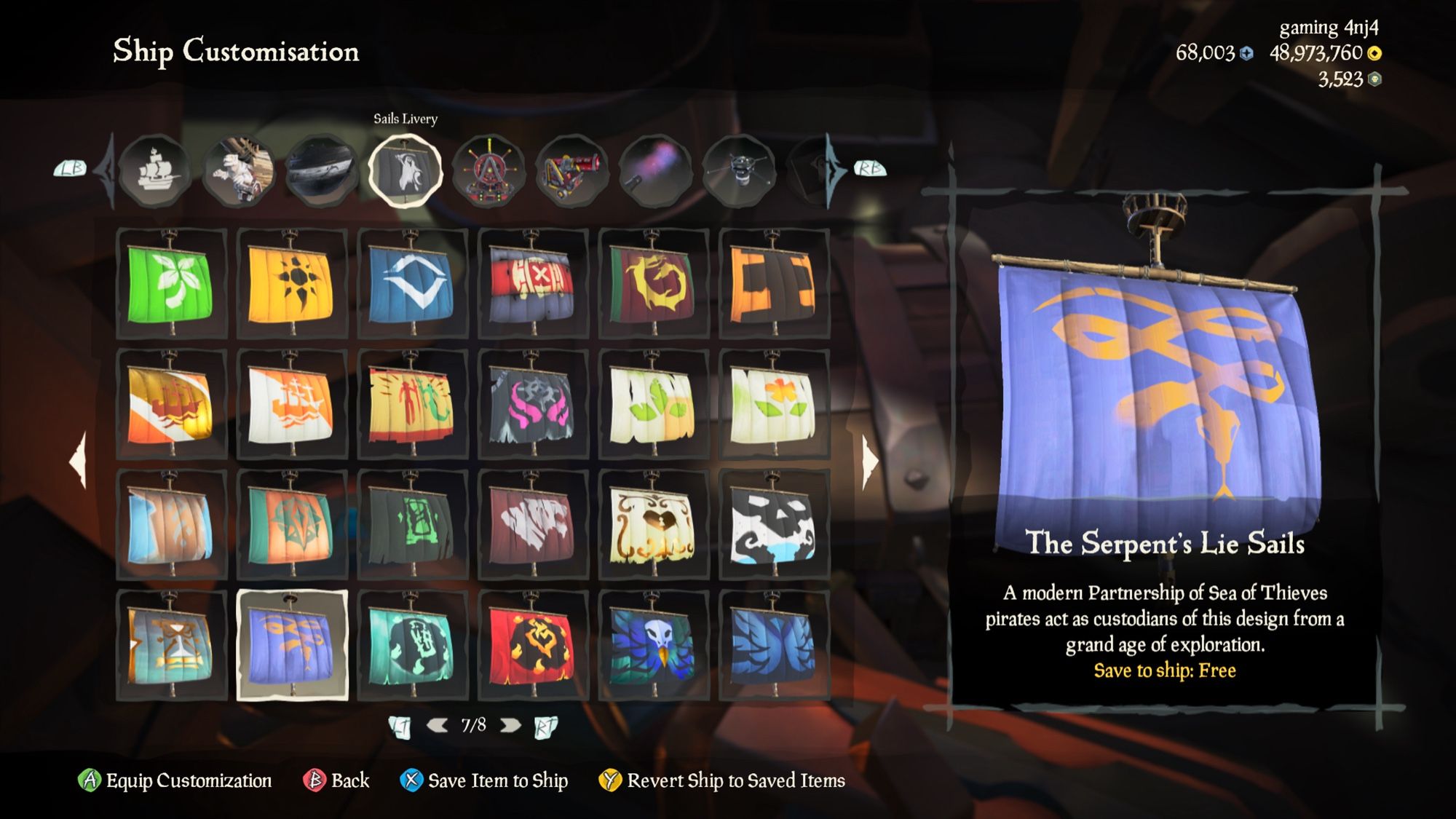 Serpent’s Lies Sails in 4nj4’s customization chest