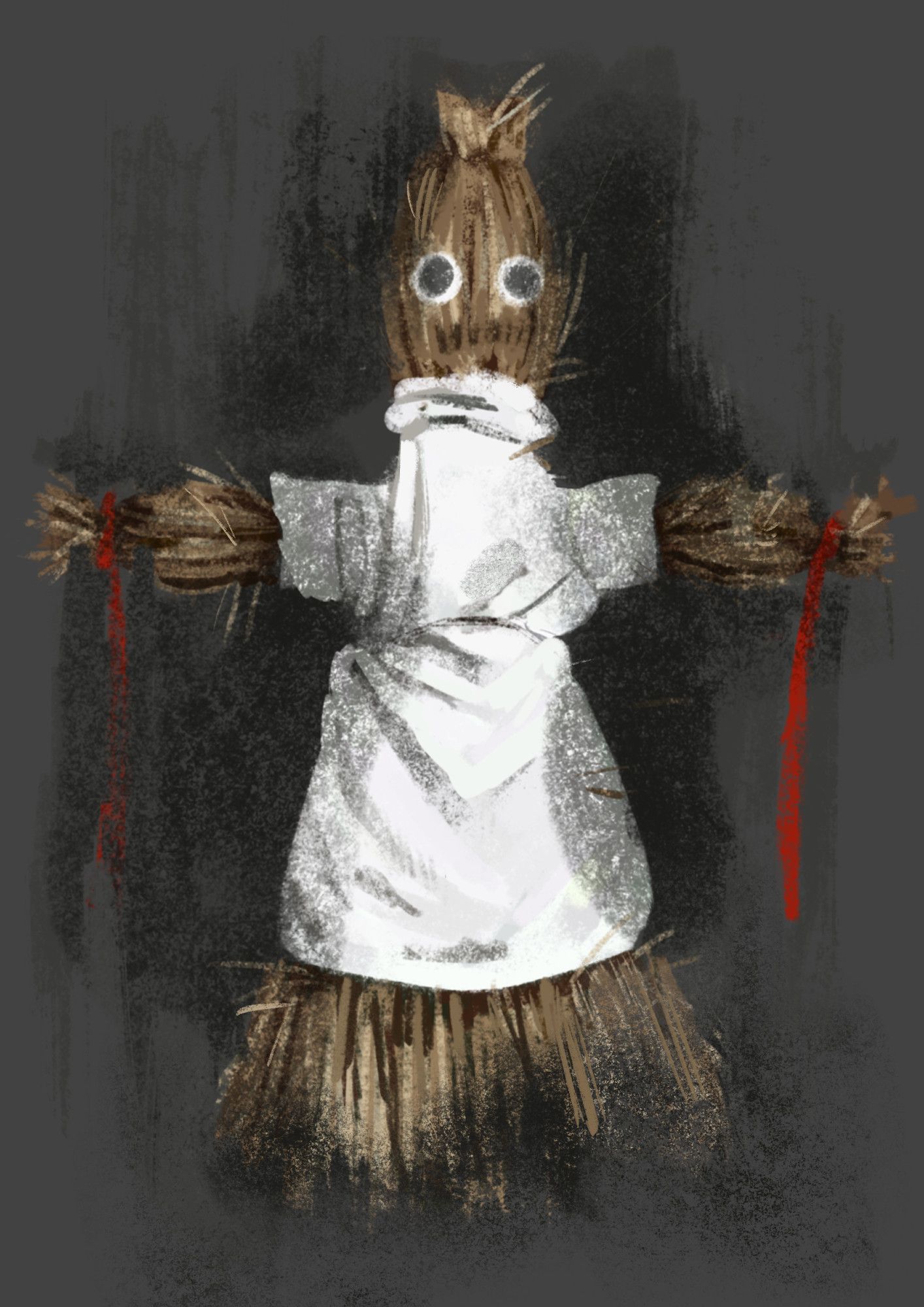 Digital drawing of a marzanna, a straw woman from Polish folklore