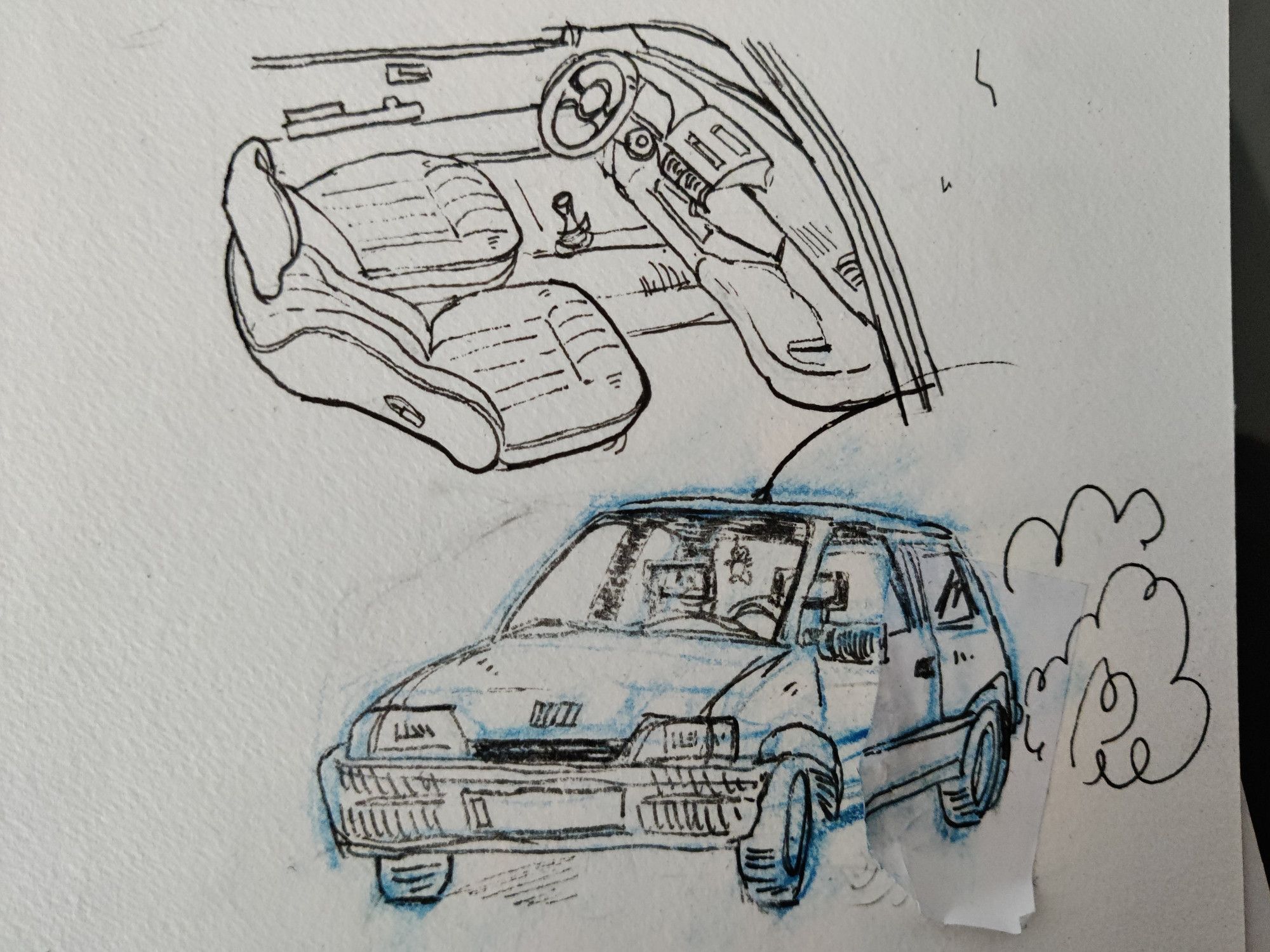 Drawings of a car - interior and exterior view