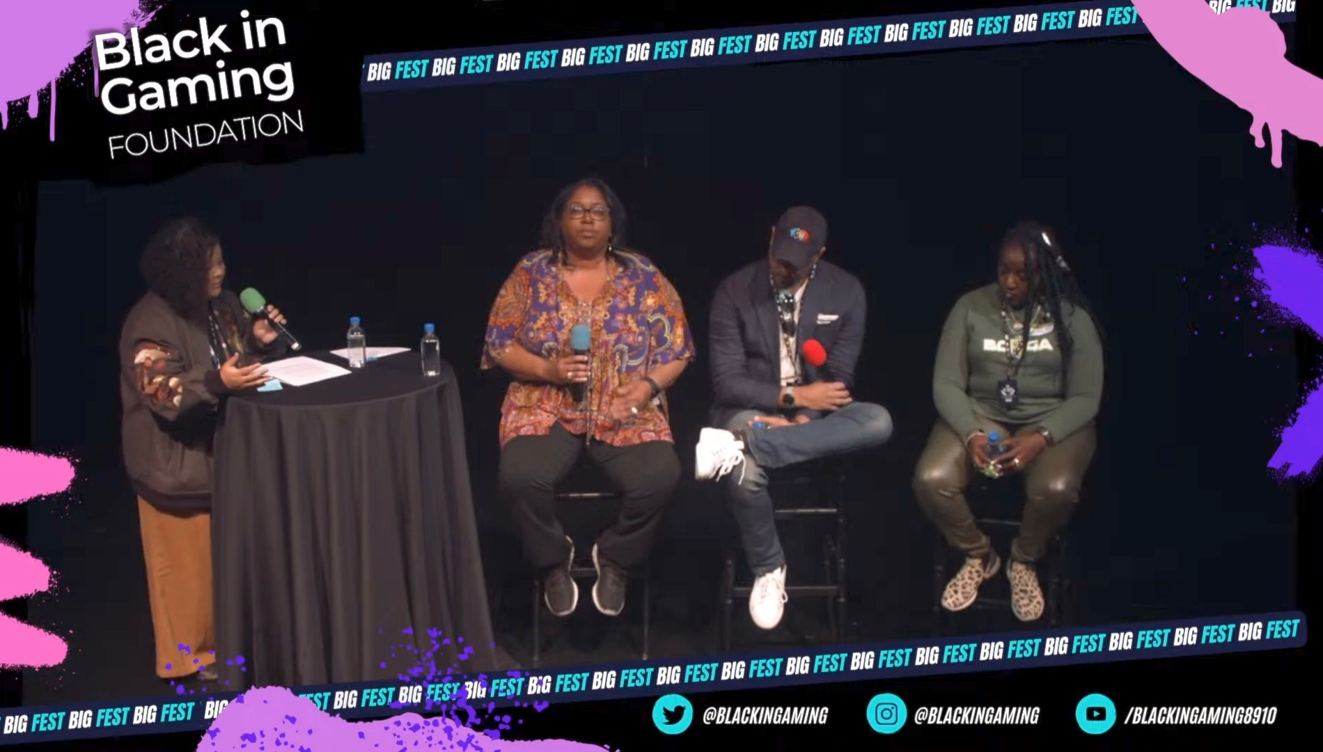 Screenshot of the Livestream where Kai moderates a panel for the Black In Gaming (BIG) Fest.