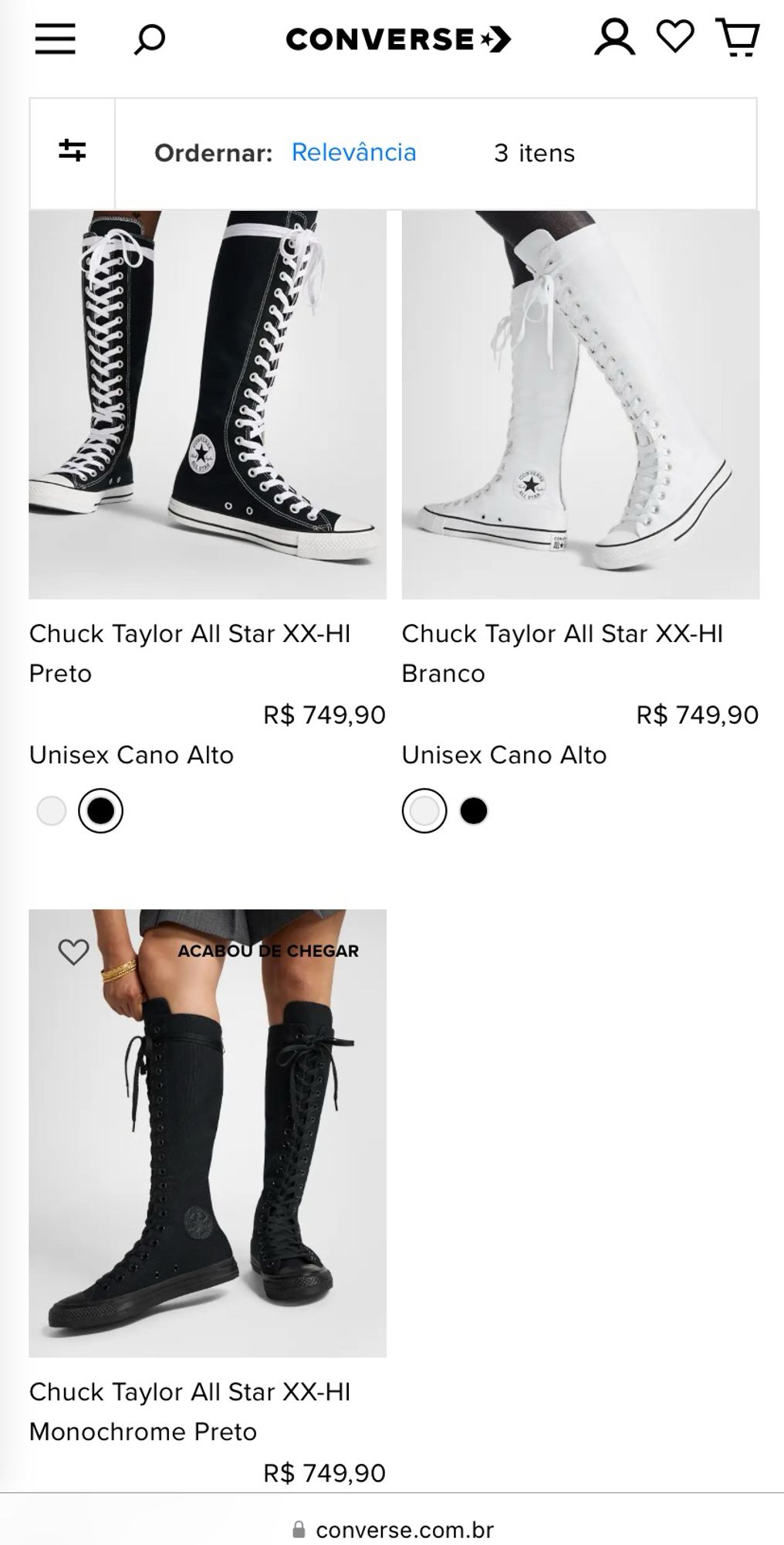 All Star cano longo: 749 reais