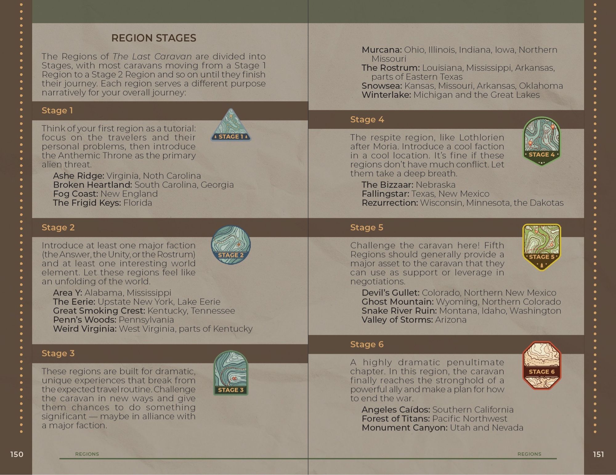 Layout spread from The Last Caravan: Region Stages