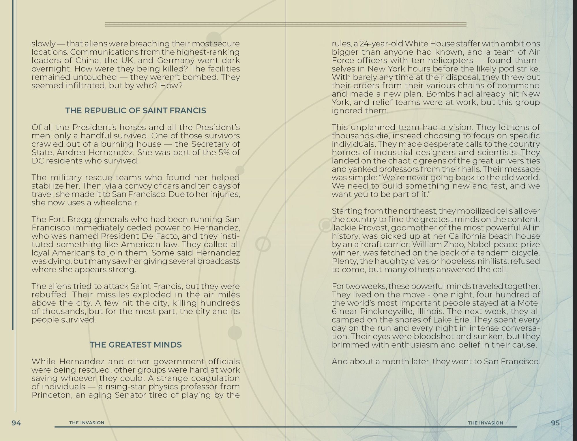 The Last Caravan page spread: The Republic of Saint Francis, The Greatest Minds