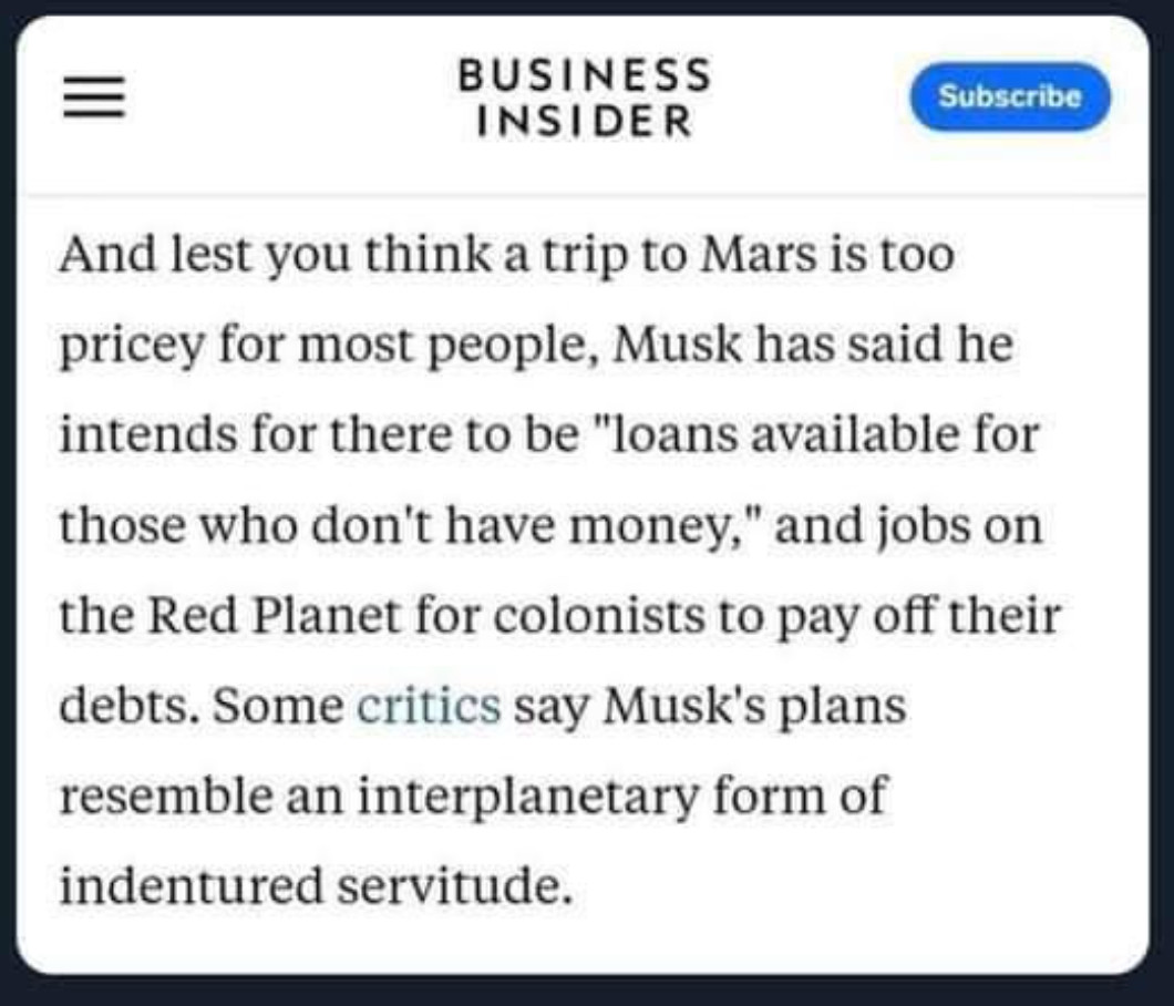 Some Elon Musk bullshit about giving loans to people to go to Mars