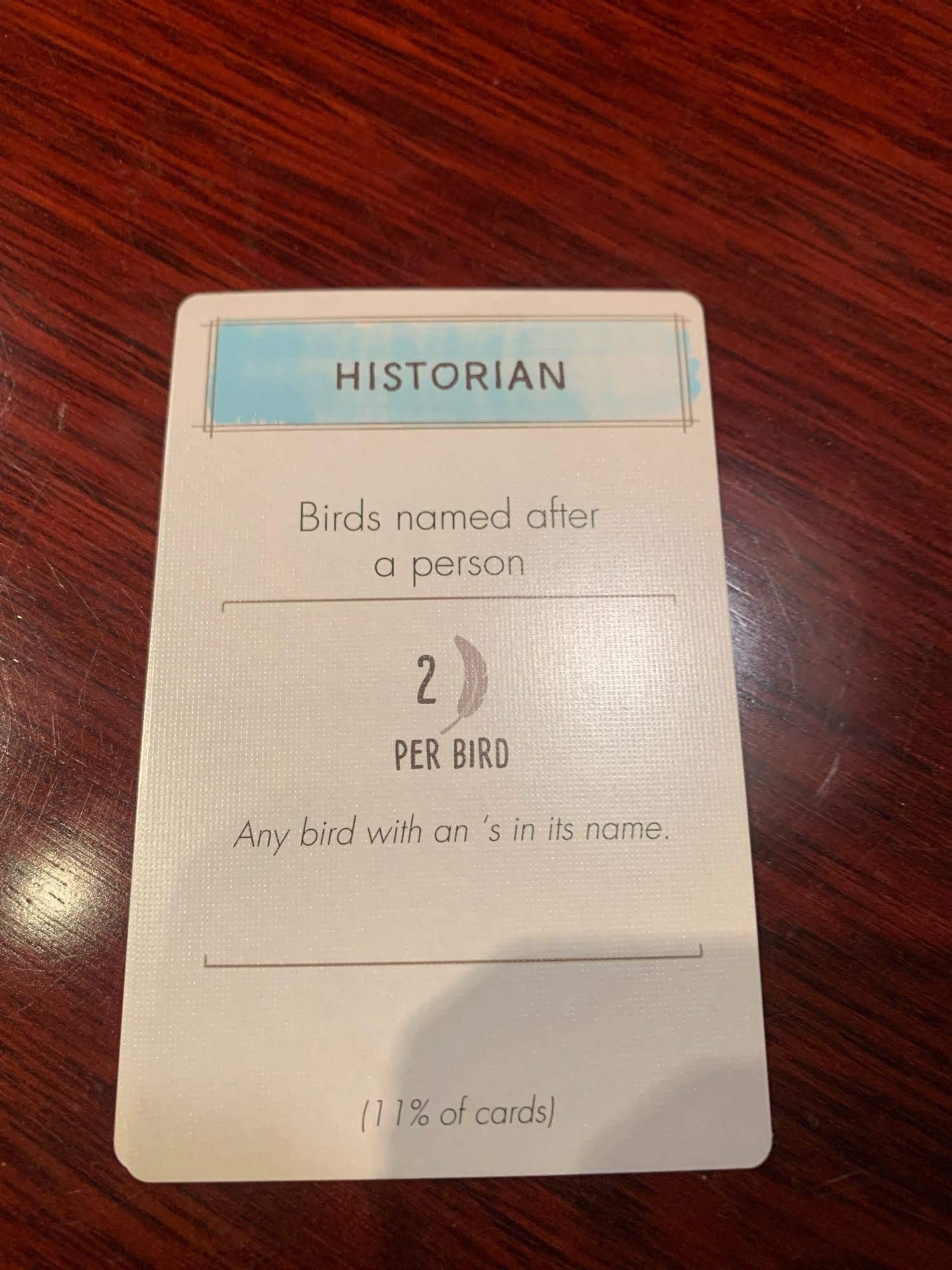 Historian card in wingspan, giving extra points for eponymous birds