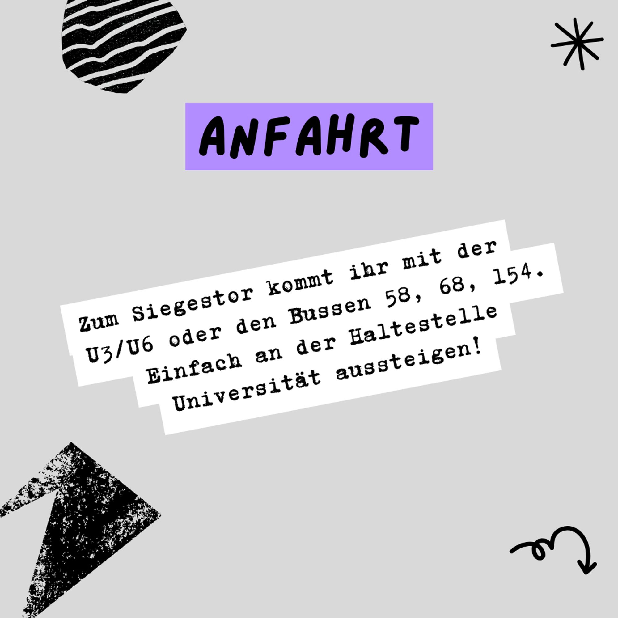 Sharepic zur Kundgebung "Deine Stimme gegen Rechts!" 08.06.24, 14h Siegestor

"ANFAHRT
Zum Siegestor konnt ihr mit der
U3/U6 oder den Bussen 58, 68, 154.
Einfach an der Haltestelle
Universität aussteigen!"