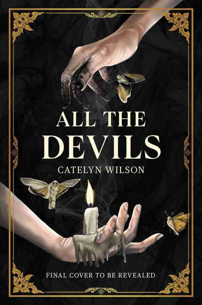 Book cover with a hand at the bottom holding a burning candle and a hand at the top covered in soot, both have moths attracted to them