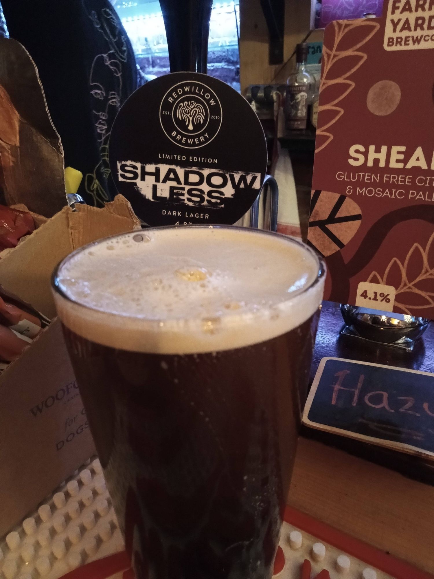 A Red Willow Shadow Less dark lager real ale