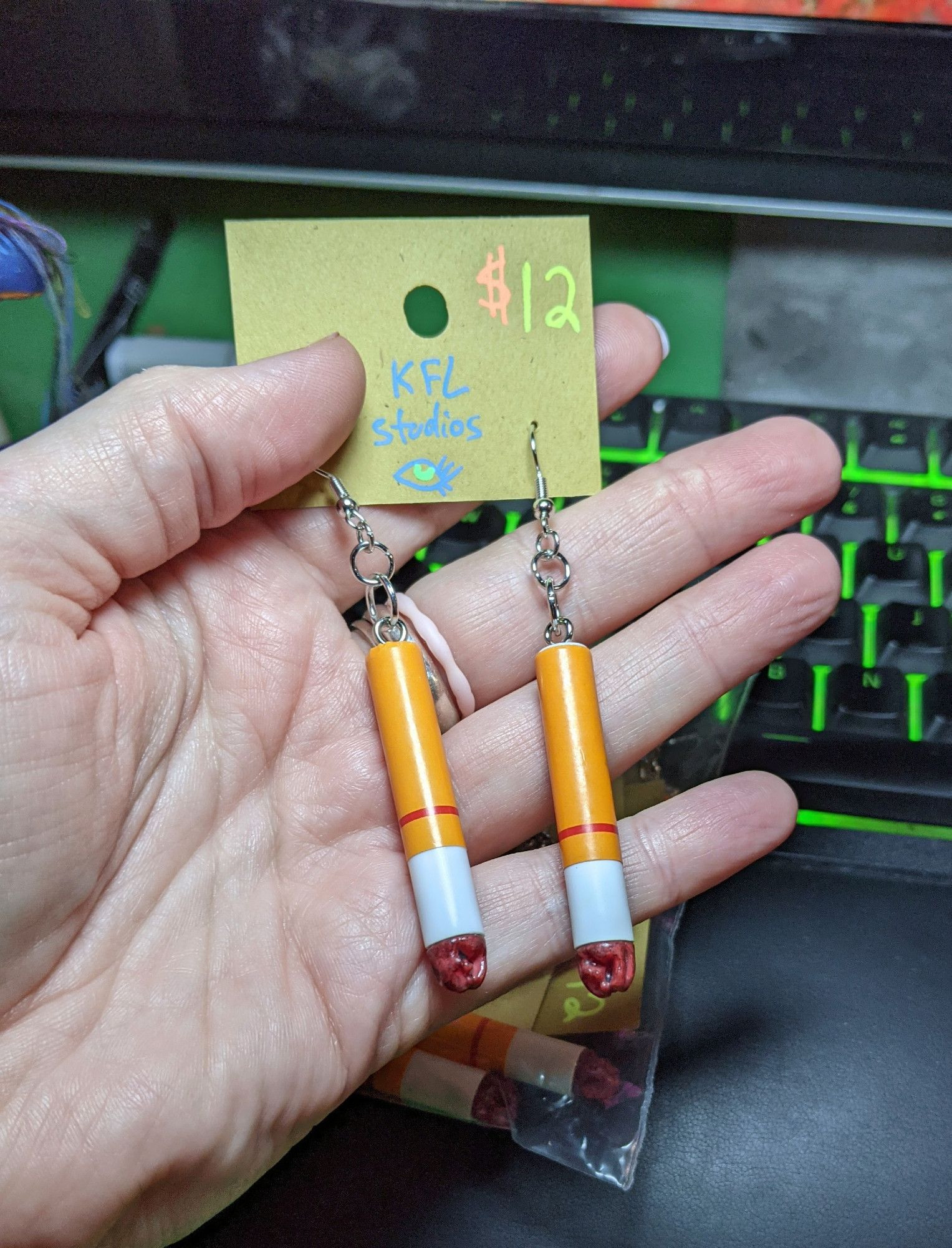 cigarette dangle earrings (i made a few pairs!)