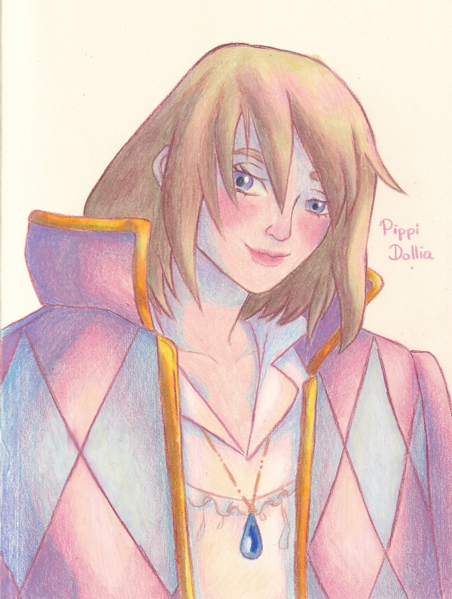 A pencil colour drawing of Howl from Howl's Moving Castle.