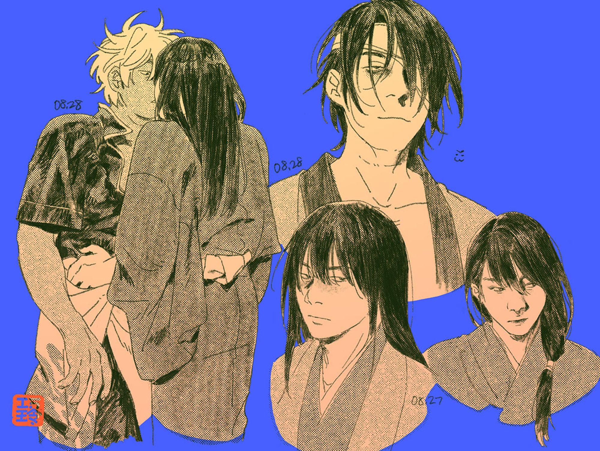 sketchpage: ginzura kiss, takasugi bust, katsura bust (m), katsura bust (f)