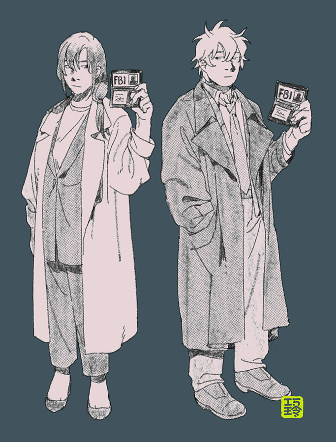 gintoki and katsura from gintama dressed as mulder and scully from the x-files