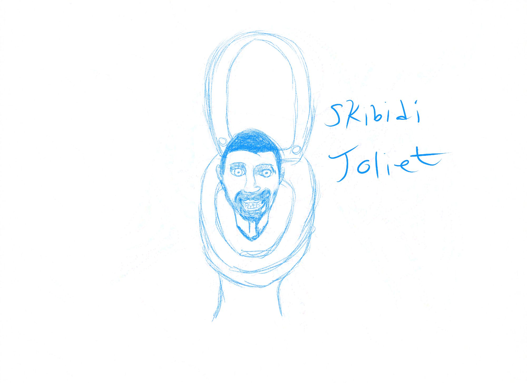 A sketch in a light blue of the Skibidi Toilet meme.